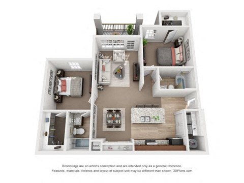 Floor plan for 2 beds, 2 baths, 1084 sqft